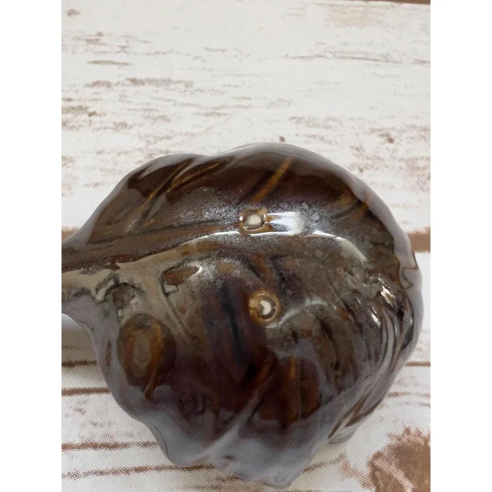 Pottery Barn Gravy Boat‎ with Ladle Bronze Leaf Design Metallic Glaze OS